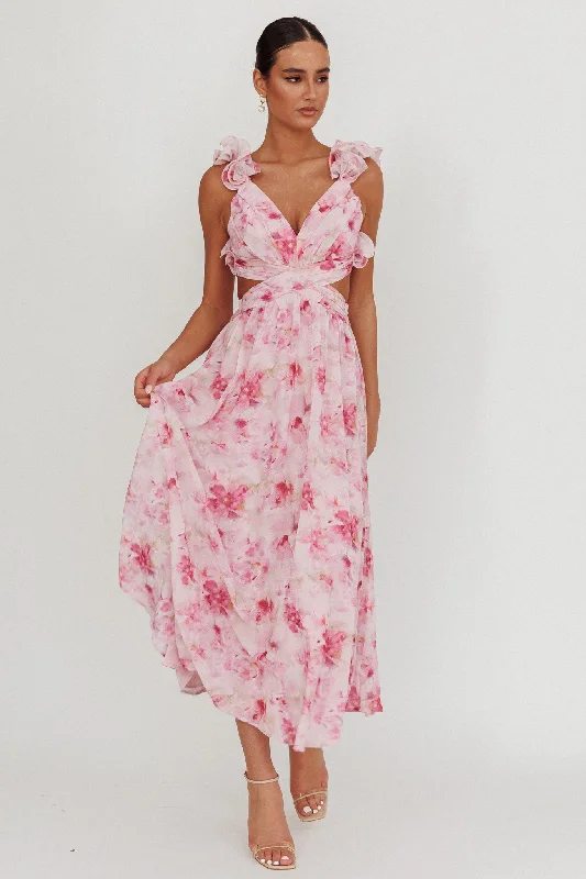 Madara Lace-Up Back Floral Maxi Dress Lilac