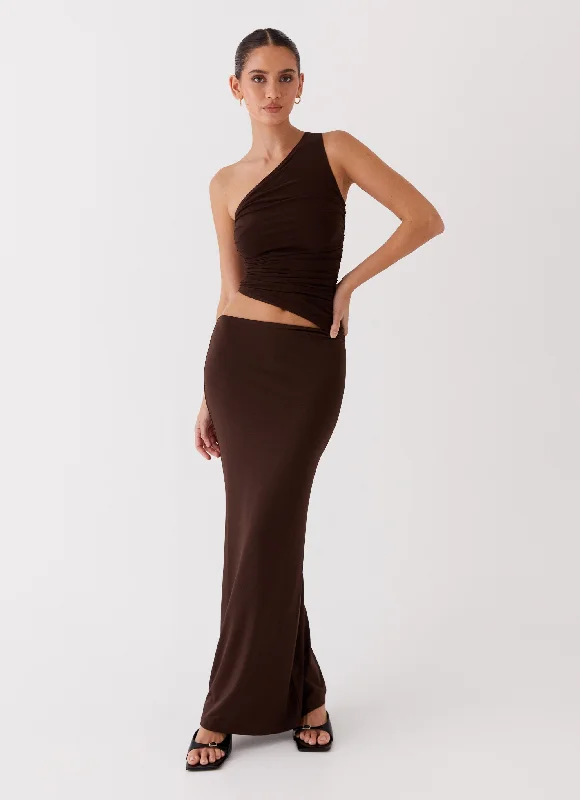 Seranella One Shoulder Maxi Dress - Chocolate