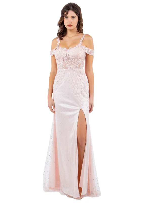 Bliss 3D Flower Applique Beaded Sequin Slit Gown for Women, Sizes XS-3XL