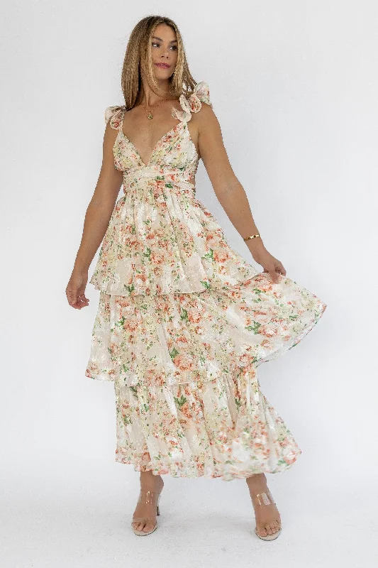 Carmen Cream Floral Maxi Dress