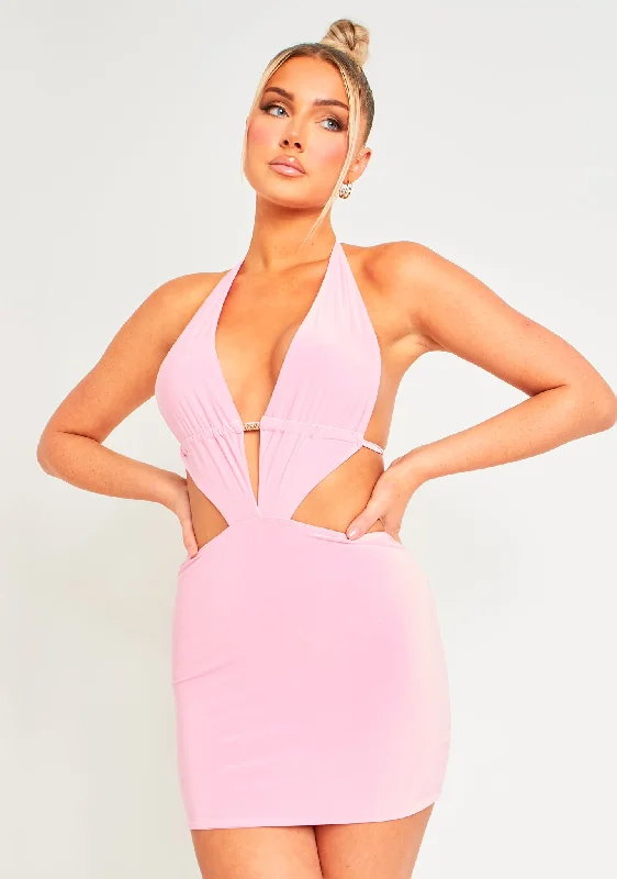 Emmy Pink Slinky Cut Out Missy Mini Dress