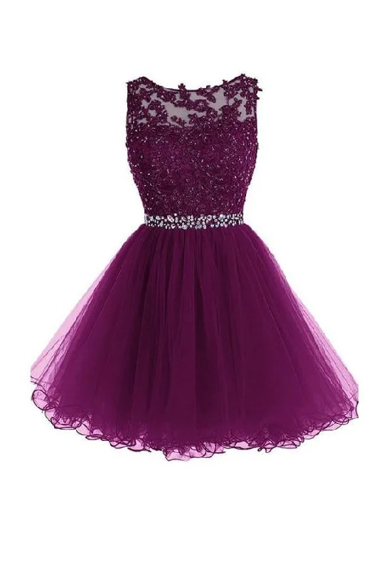 Scoop Short Grape Zipper-up Tulle Homecoming Dress PG095