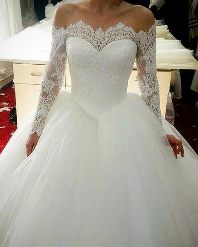 Elegant Off The Shoulder Wedding Dresses Ball Gowns Long Sleeves