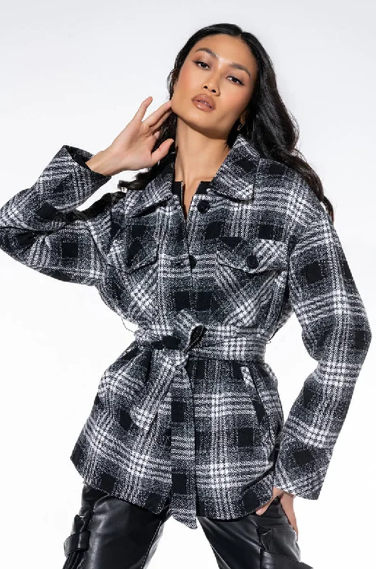 Elevate your look with premium women’s wear   FRONT TIE WRAP PLAID JACKET